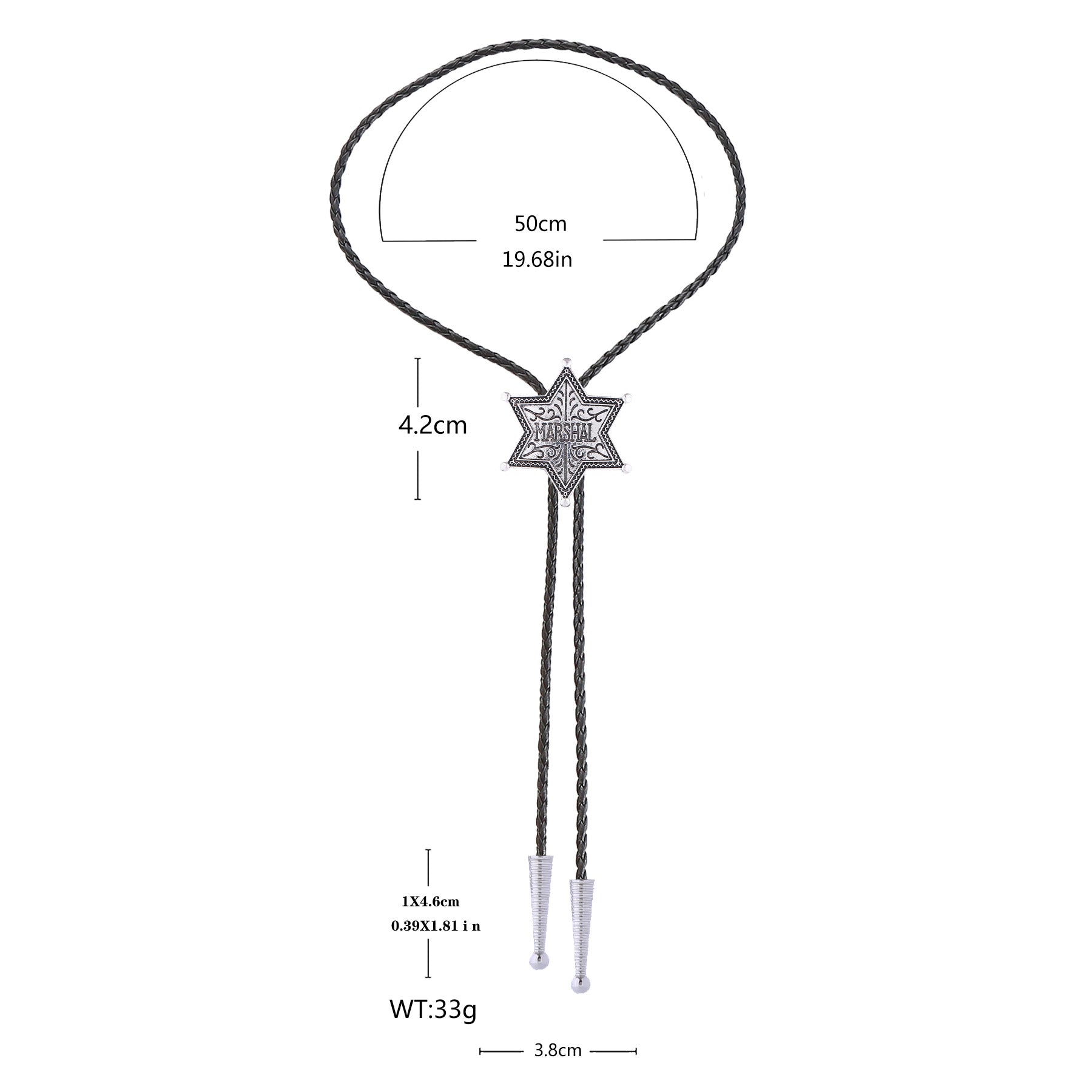 Vintage Western Marshal Hexagram Star Badge Bolo Tie