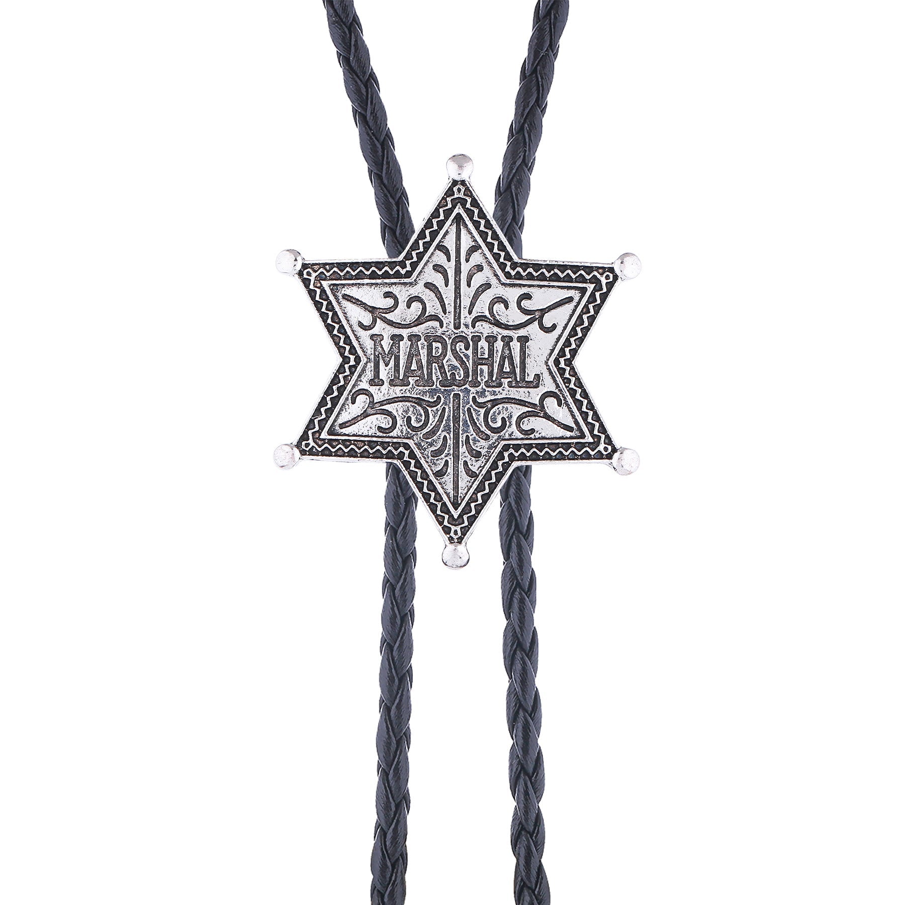 Vintage Western Marshal Hexagram Star Badge Bolo Tie