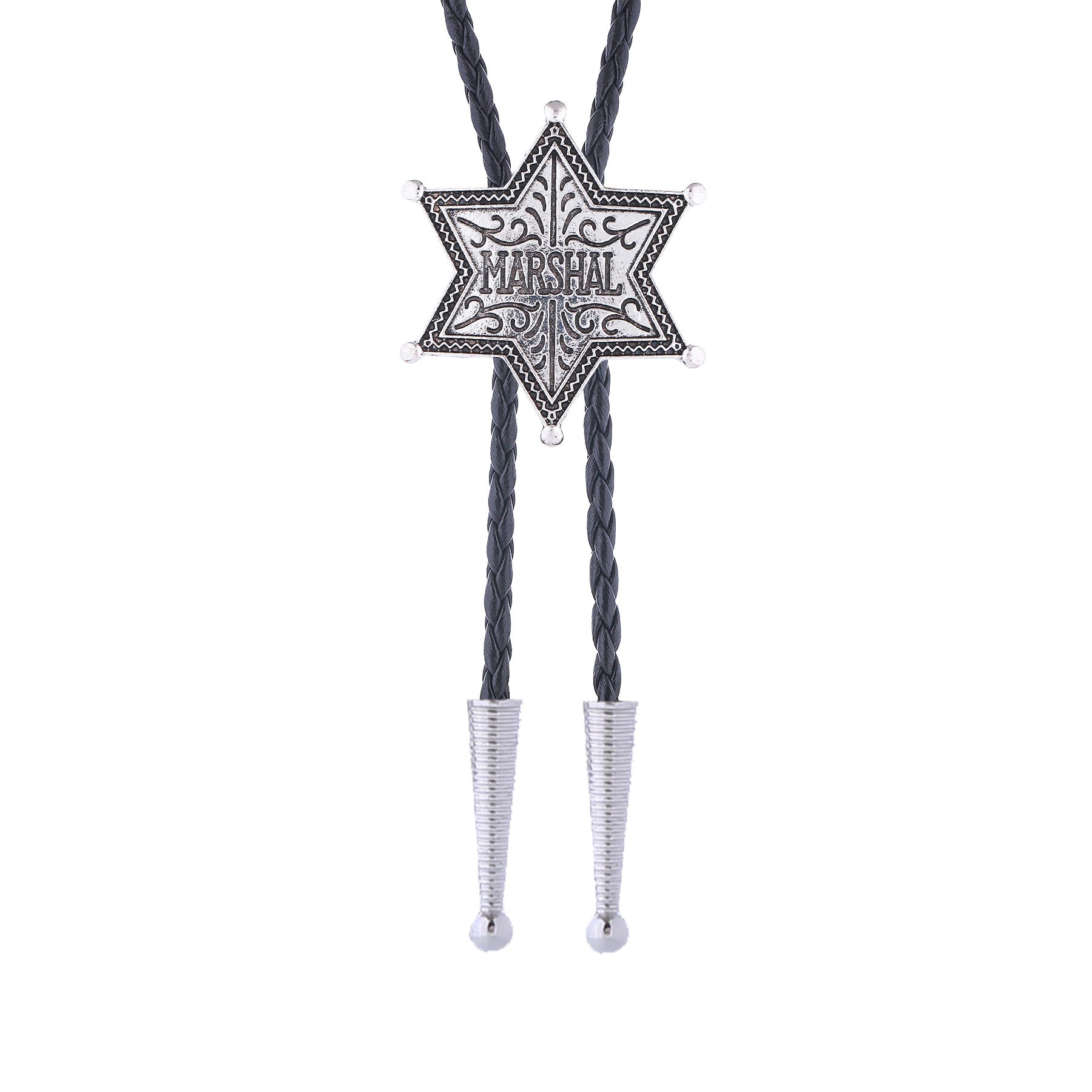 Vintage Western Marshal Hexagram Star Badge Bolo Tie