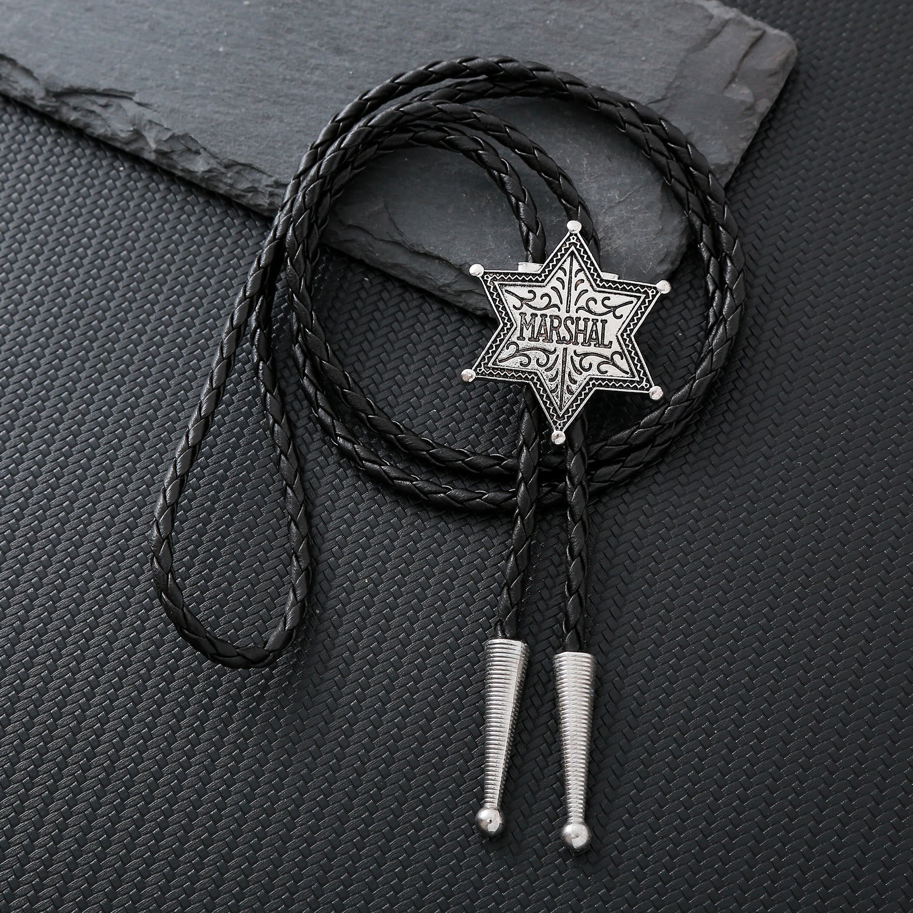 Vintage Western Marshal Hexagram Star Badge Bolo Tie