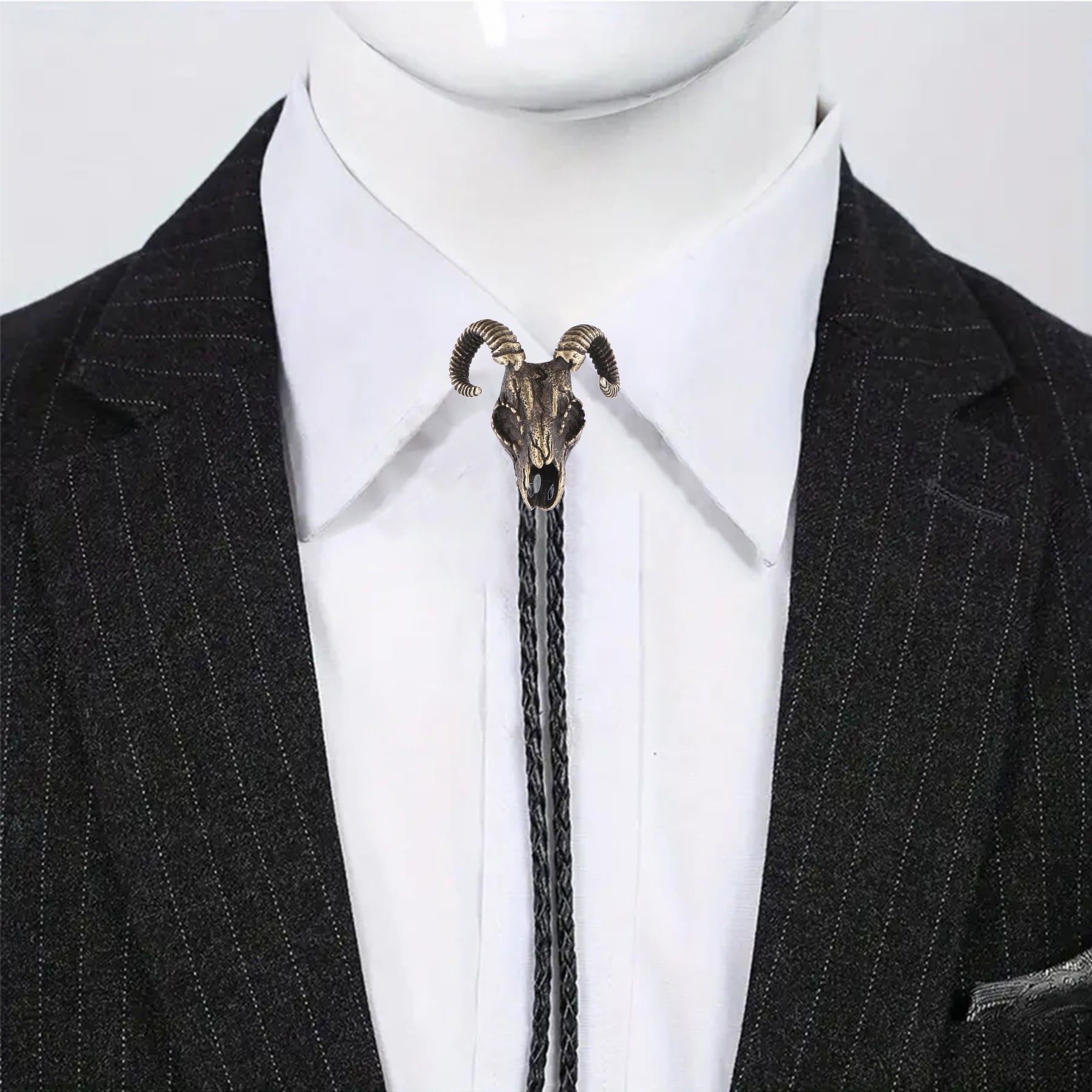 Dark Aesthetic Gothic Ram Skull Bolo Tie