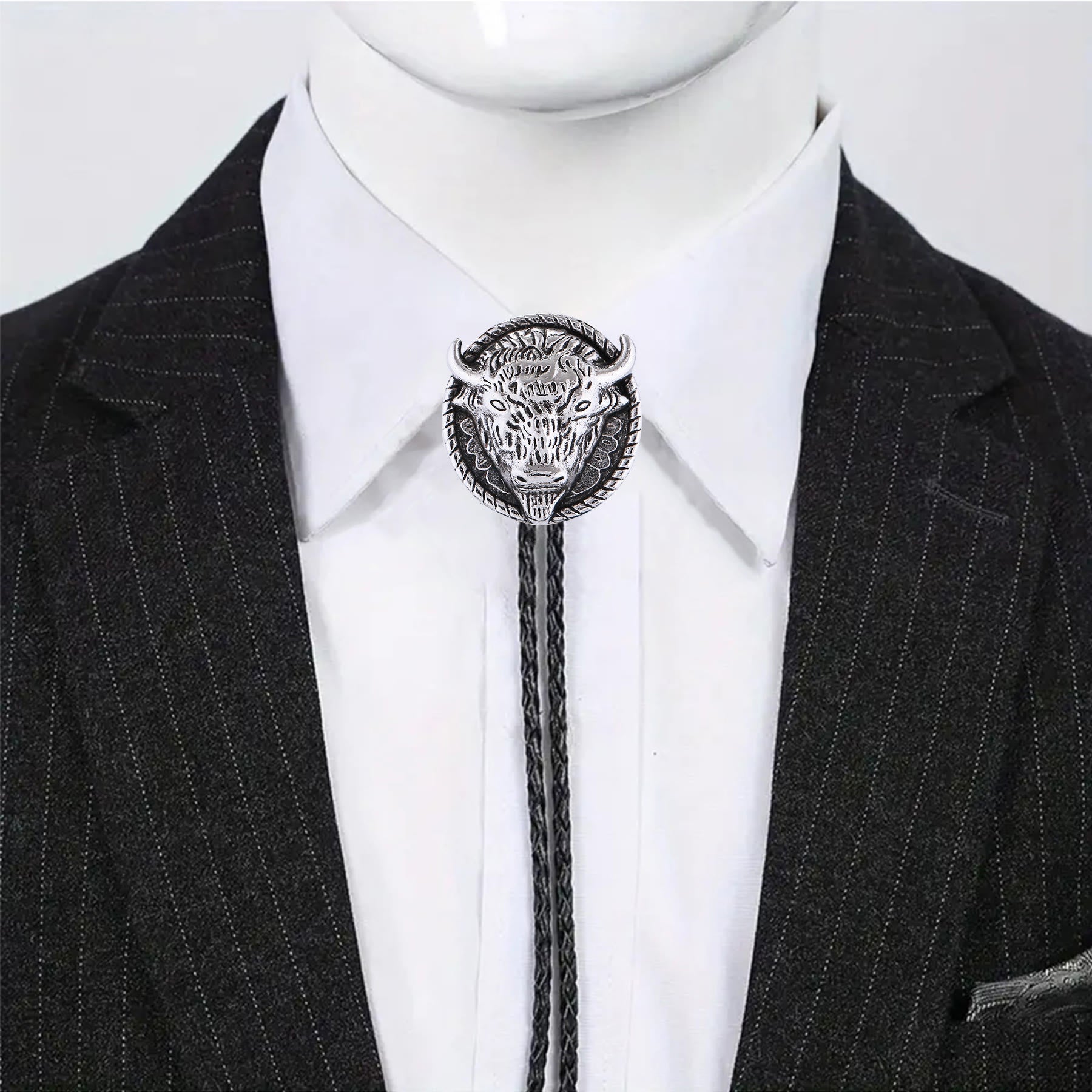 Buffalo Head Medallion Old West Bolo Tie