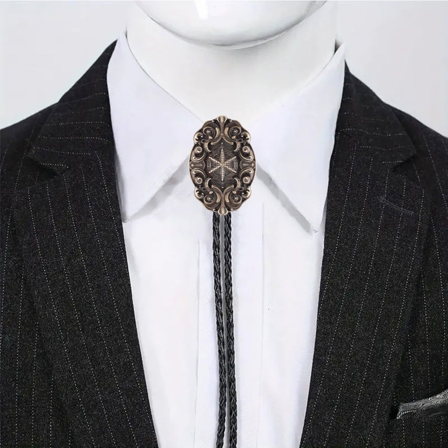 Ornate Compass Star Victorian Western Bolo Tie