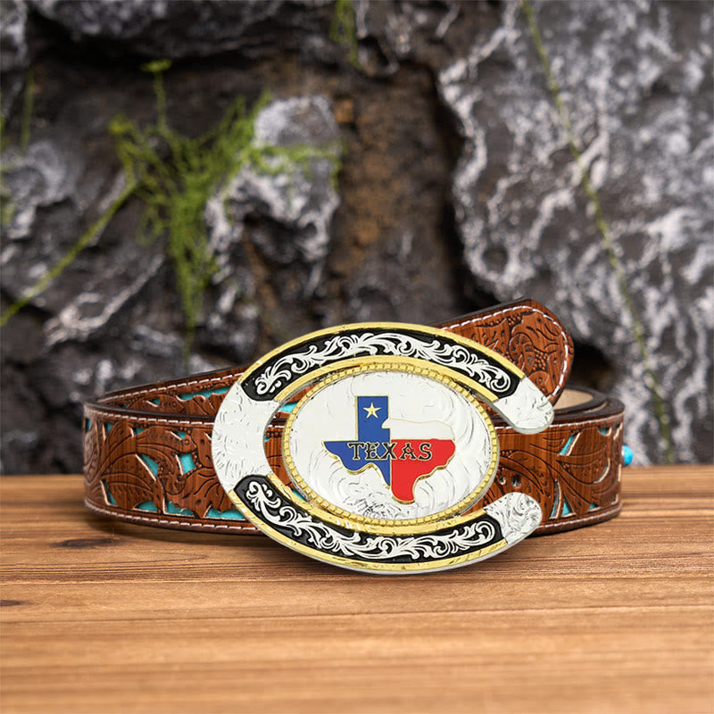Texas Pride Horseshoe-Shaped DIY Large Buckle Leather Belt