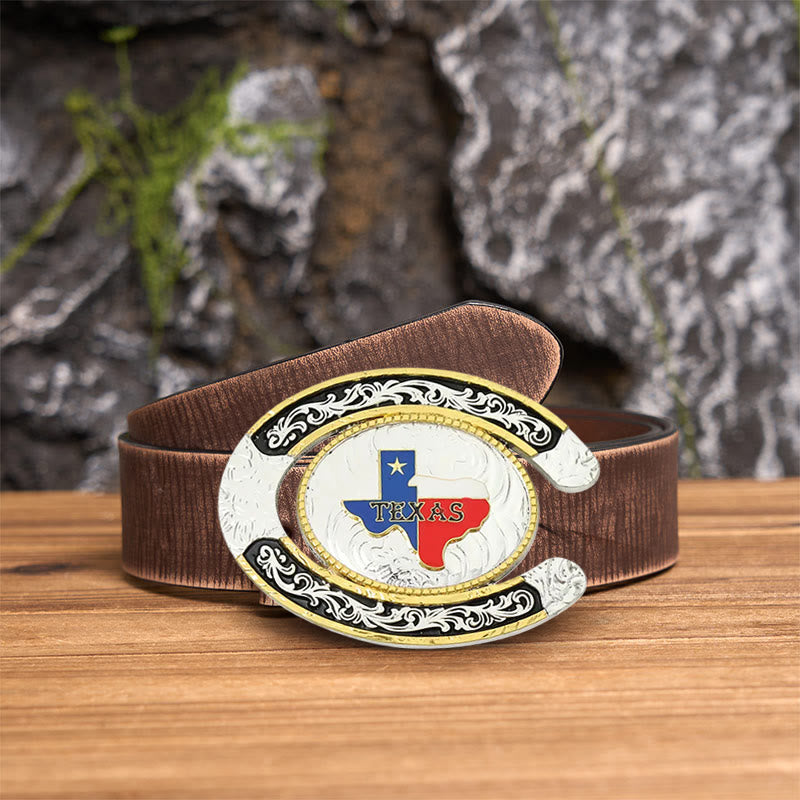 Texas Pride Horseshoe-Shaped DIY Large Buckle Leather Belt
