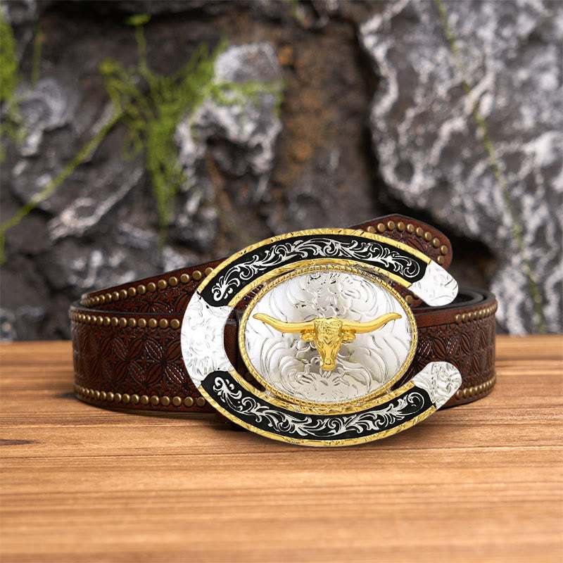 Lucky Horseshoe Longhorn DIY Large Buckle Leather Belt