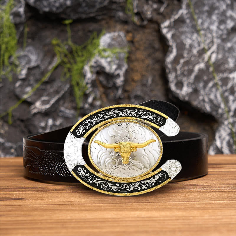 Lucky Horseshoe Longhorn DIY Large Buckle Leather Belt