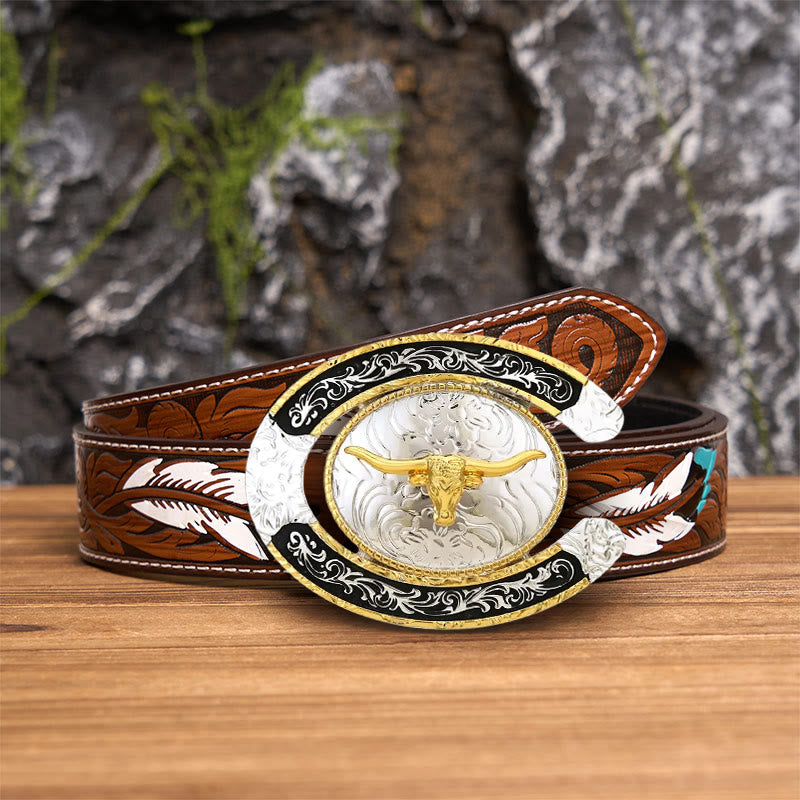 Lucky Horseshoe Longhorn DIY Large Buckle Leather Belt