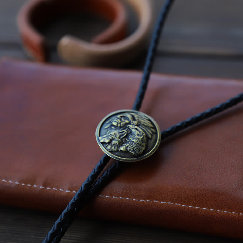 Cowboy Carving Indian Chief Head Bolo Tie