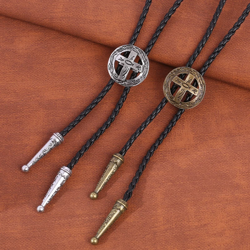 Clearance: Retro Shirt Accessories Circle Cross Bolo Tie
