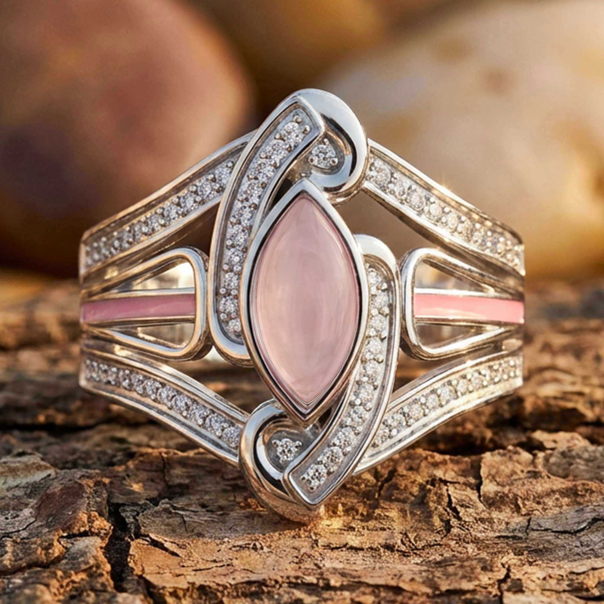Cyclone Boomerang Ring - Rose Quartz