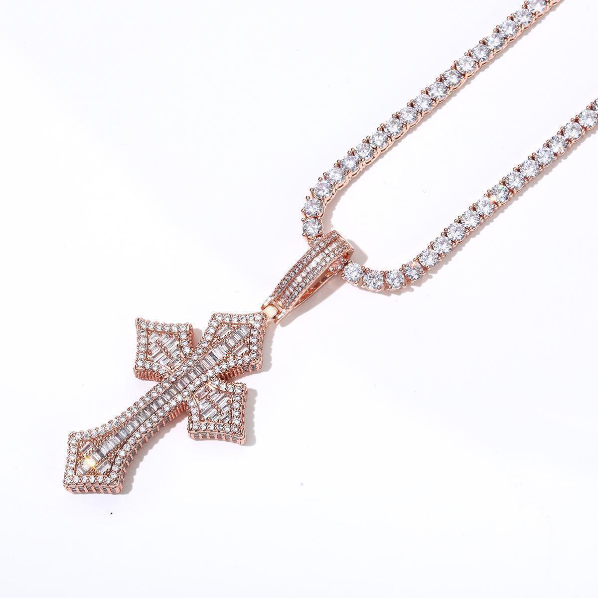 Copper and Zircon Cross Necklace