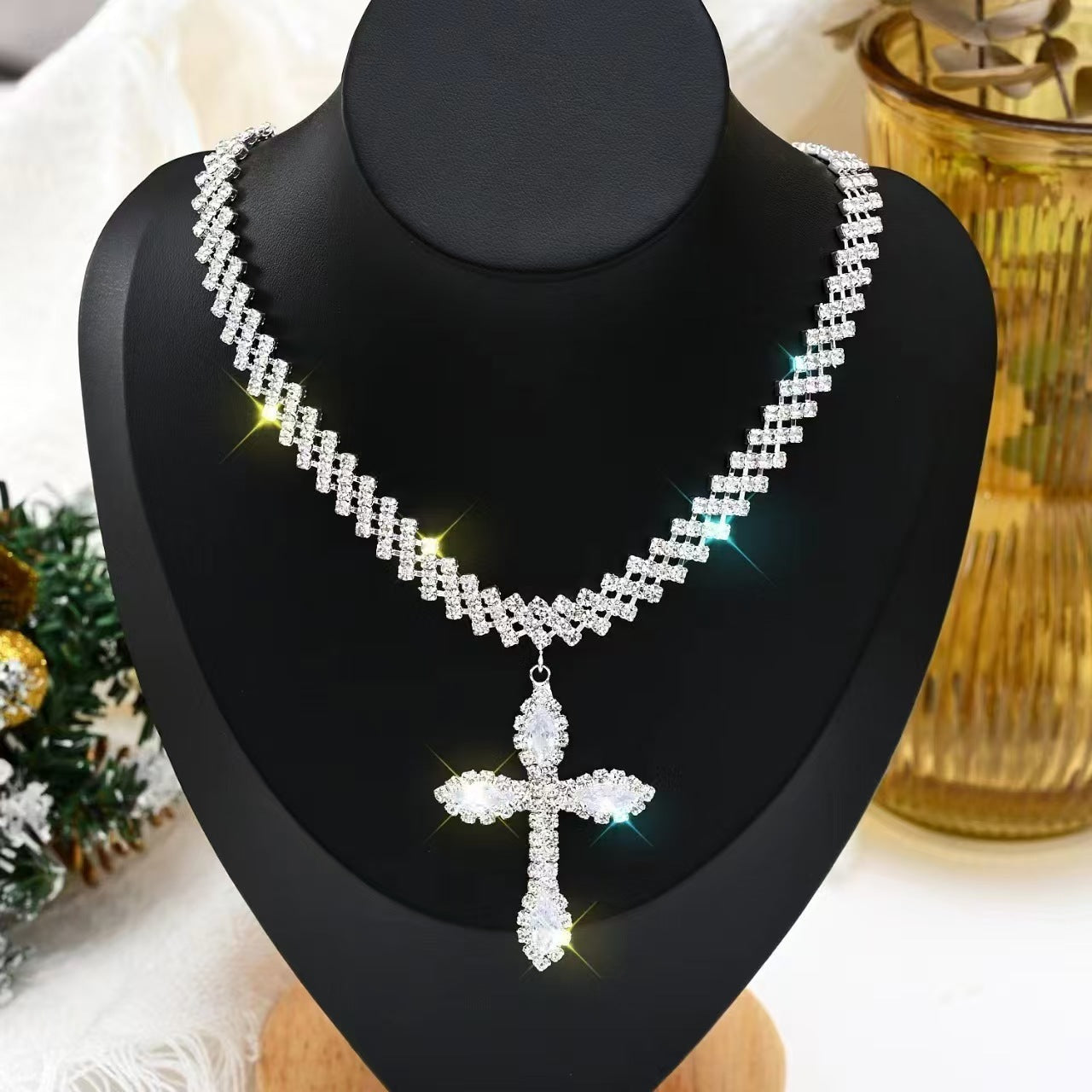 Crystal Cross Choker Necklace
