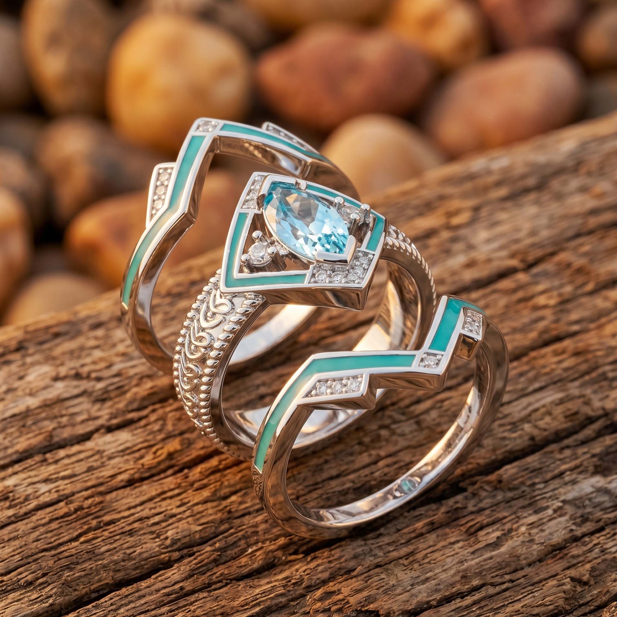 Azure Mesa Shield Ring - Aquamarine