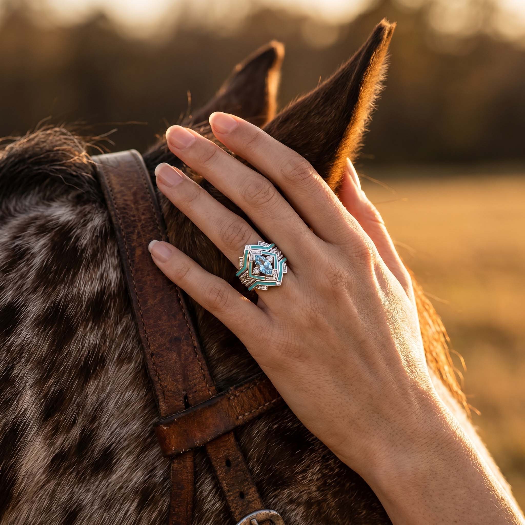 Azure Mesa Shield Ring - Aquamarine