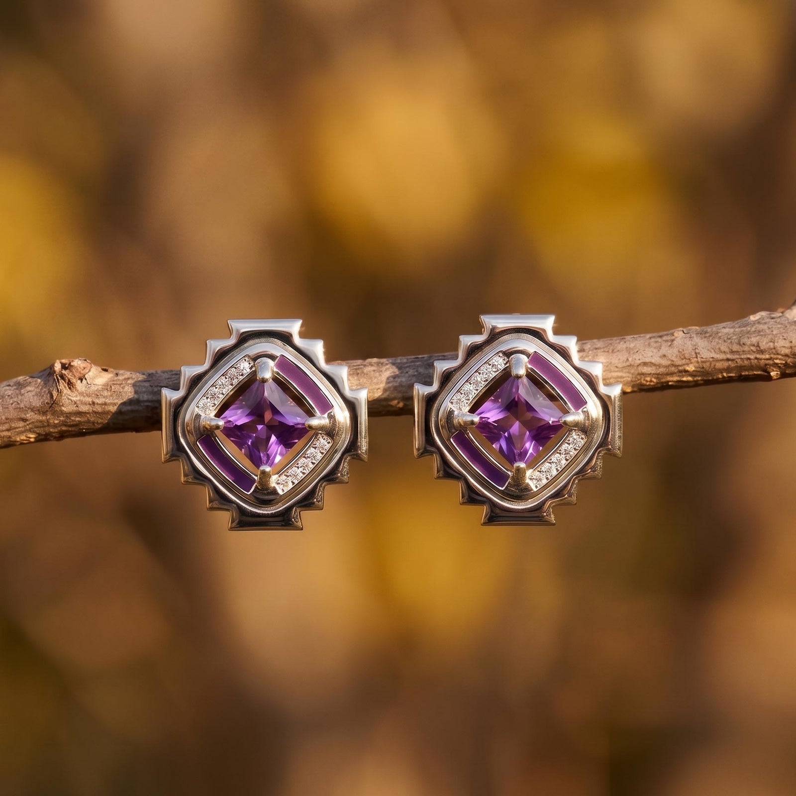 Cascading Ridges Earrings - Amethyst