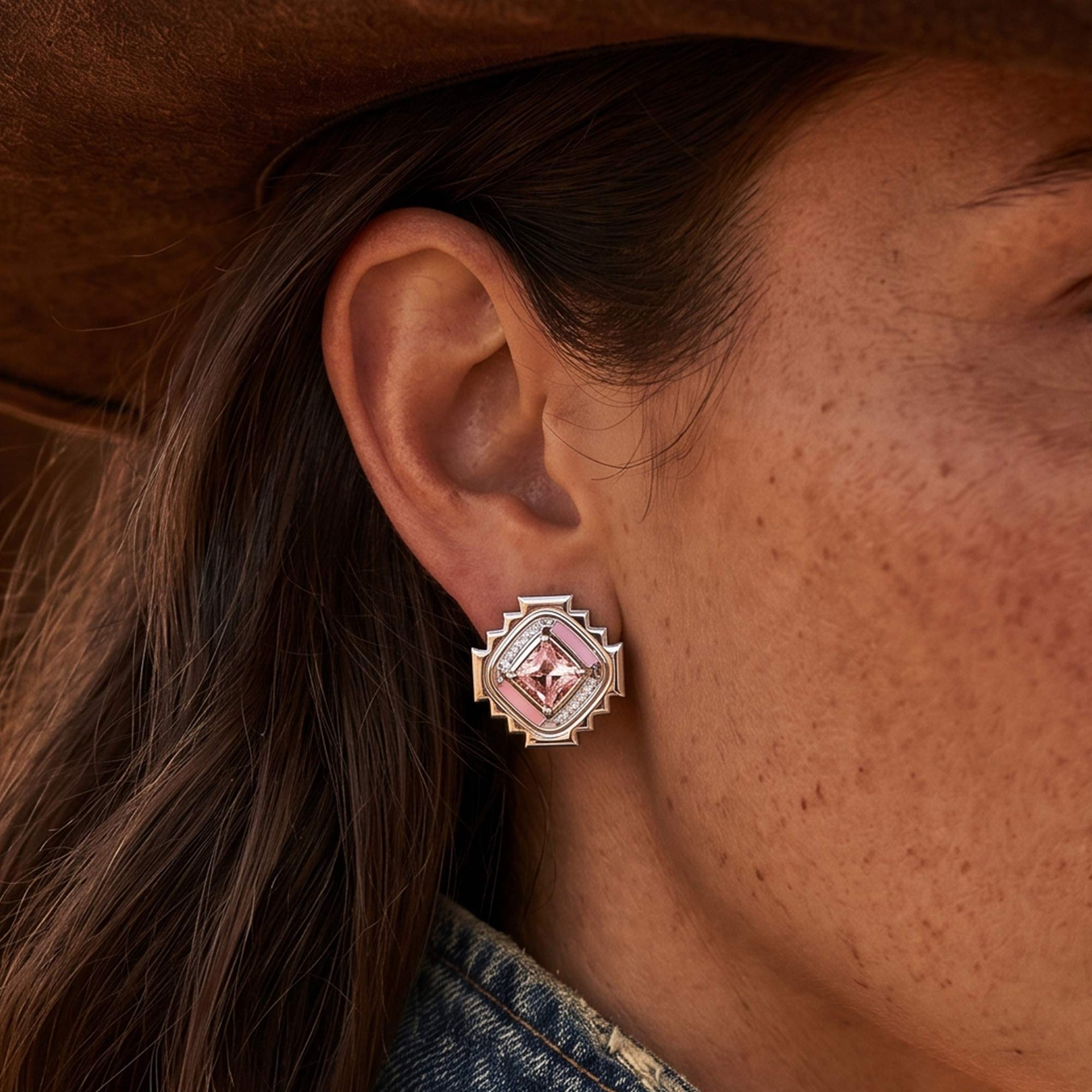 Cascading Ridges Earrings - Rose Quartz