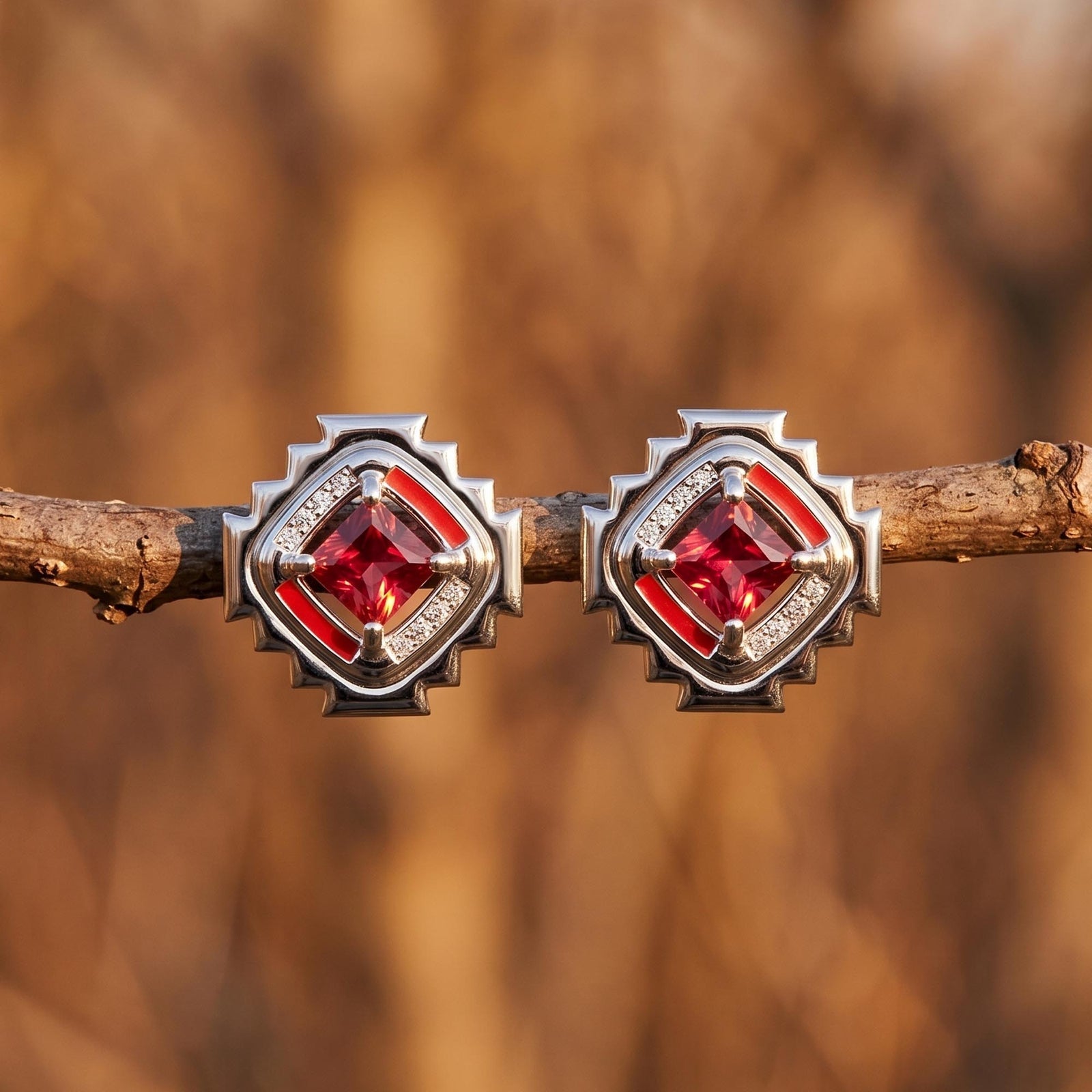 Cascading Ridges Earrings - Ruby
