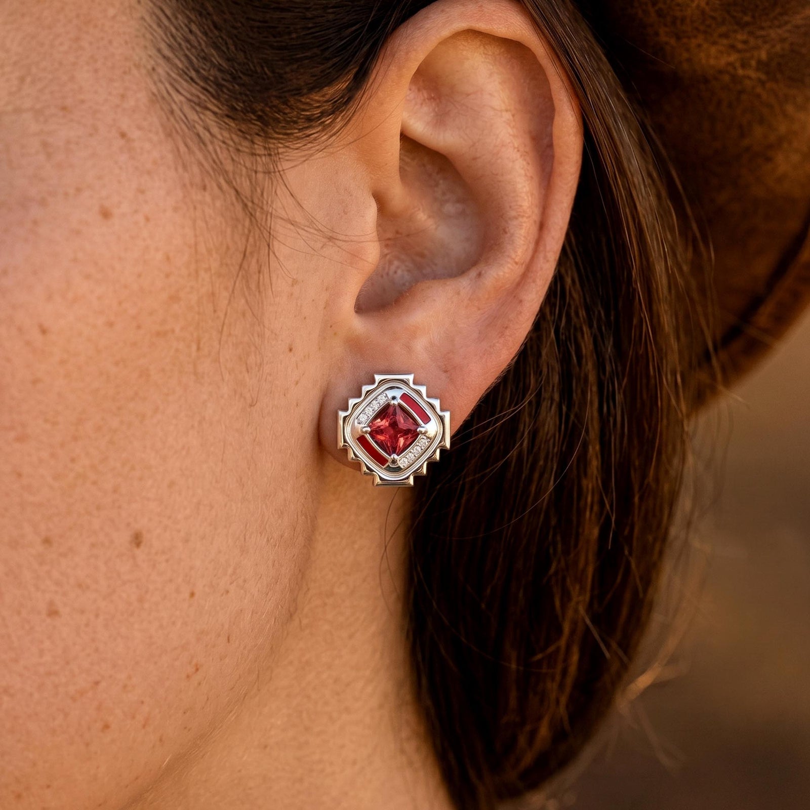 Cascading Ridges Earrings - Ruby