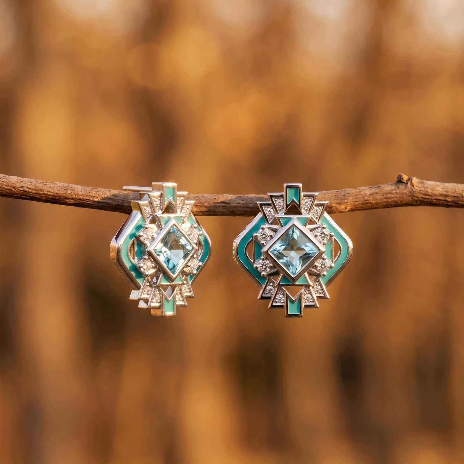 Chief's Crown Earrings - Aquamarine