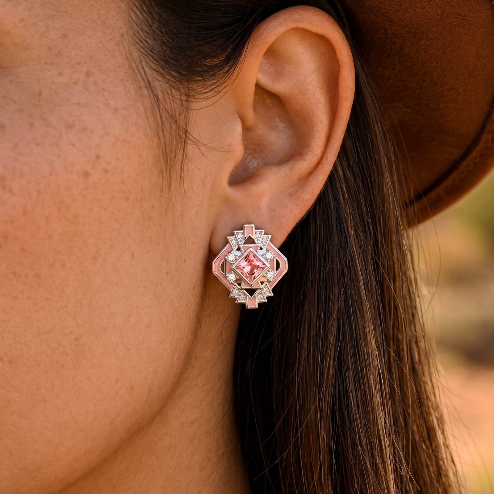 Chief's Crown Earrings - Rose Quartz