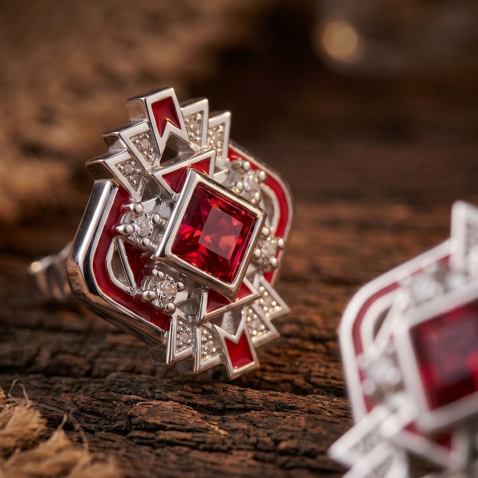 Chief's Crown Earrings - Ruby