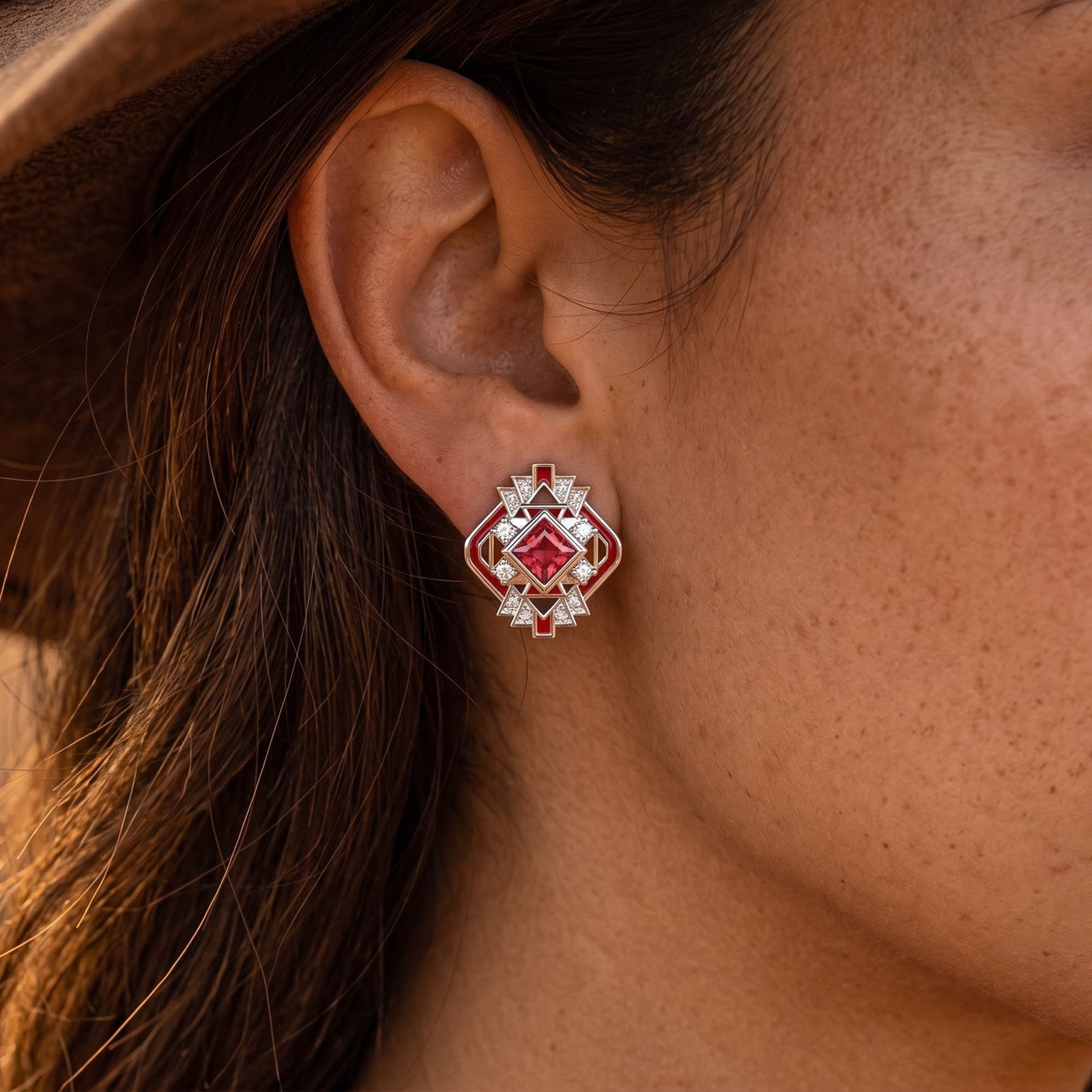 Chief's Crown Earrings - Ruby