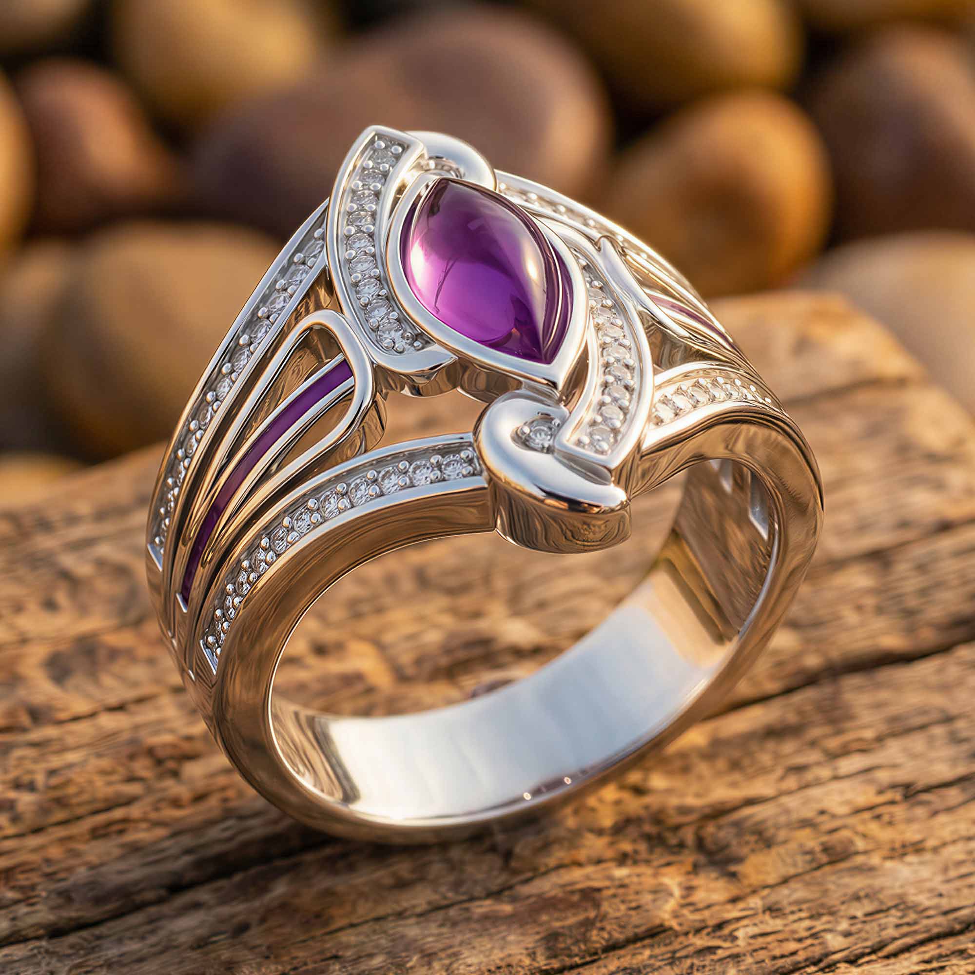Cyclone Boomerang Ring - Amethyst