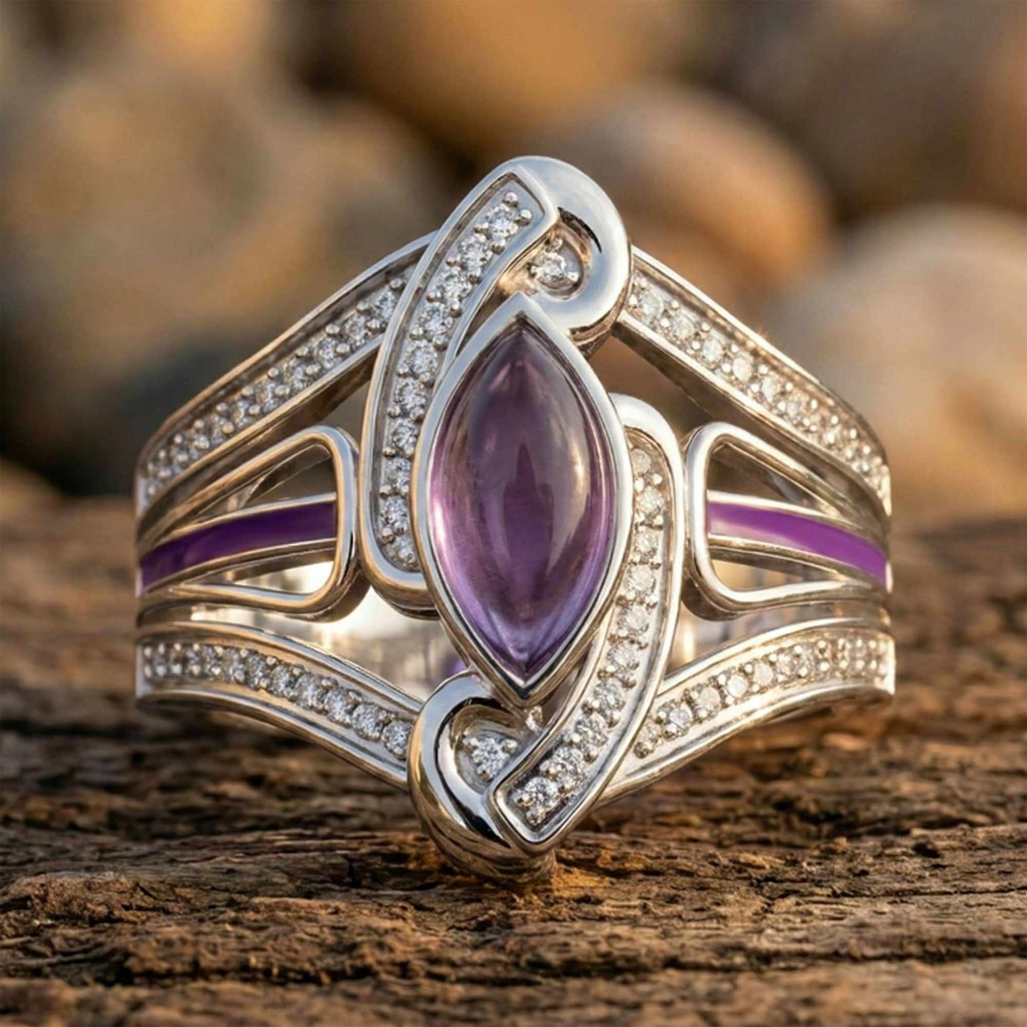 Cyclone Boomerang Ring - Amethyst