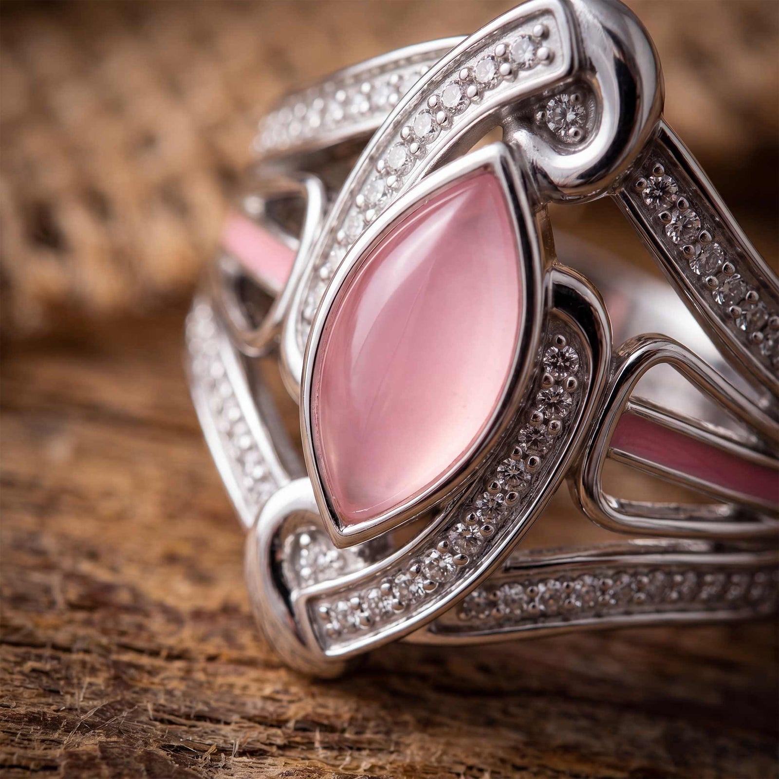 Cyclone Boomerang Ring - Rose Quartz