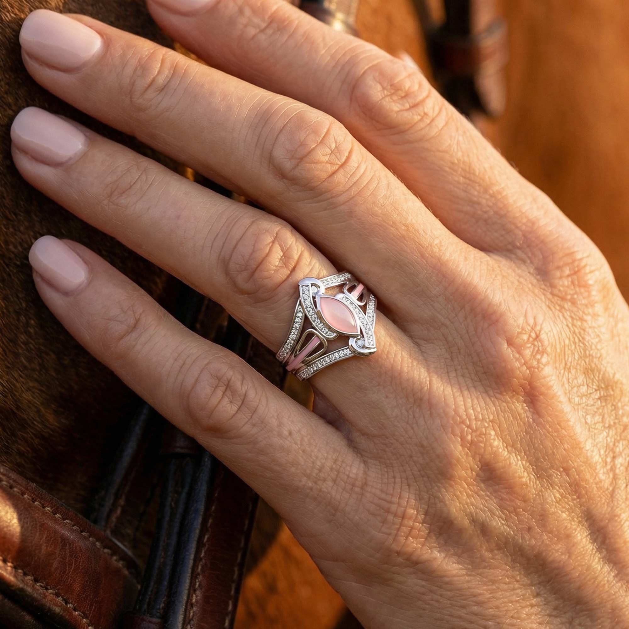 Cyclone Boomerang Ring - Rose Quartz