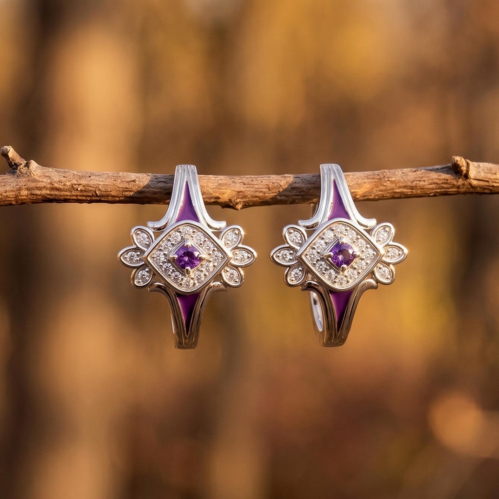 Eagle's Feather Earrings - Amethyst