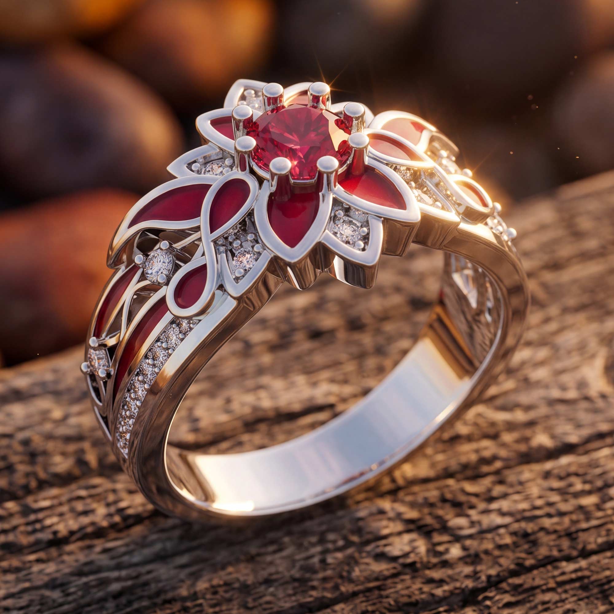 Garden Orchestra Ring - Ruby & Red
