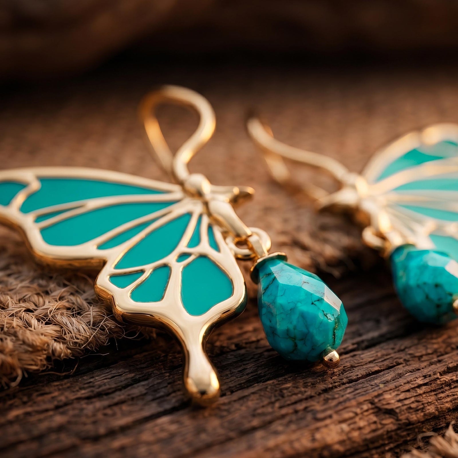 Golden Flutter Earrings - Turquoise