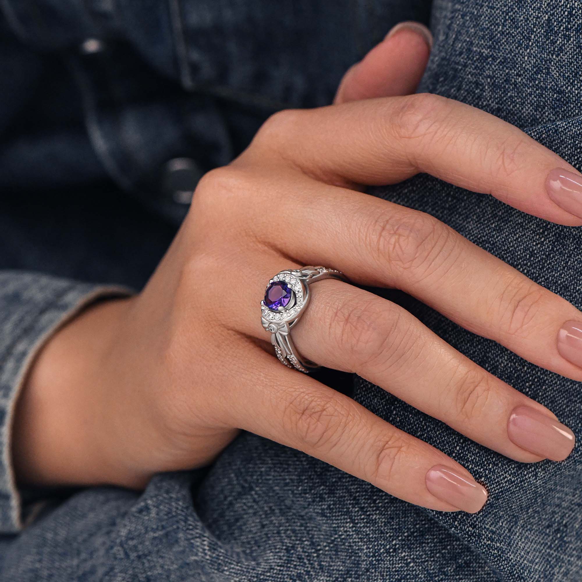 Graceful Bow Entwined Ring - Amethyst