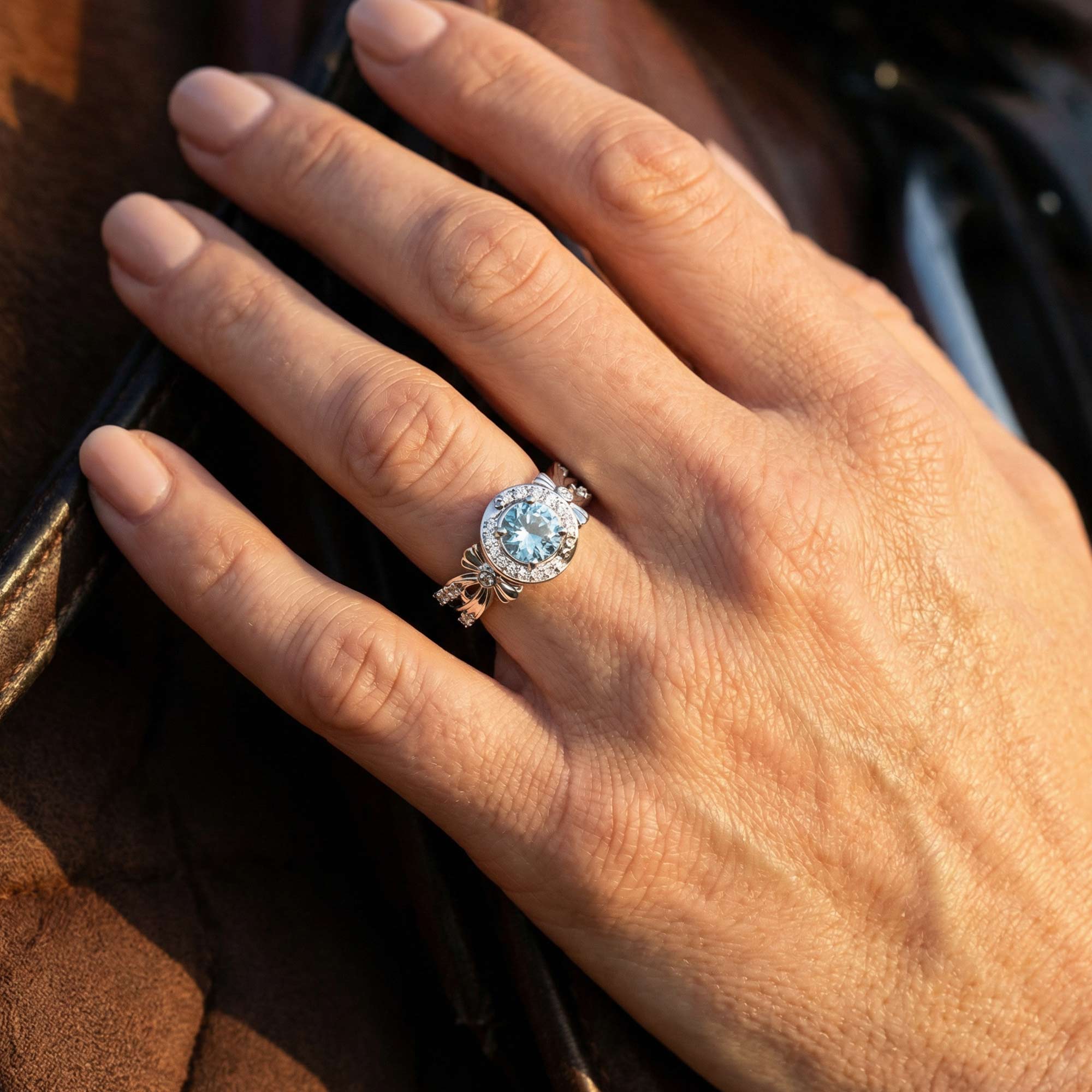 Graceful Bow Entwined Ring - Aquamarine