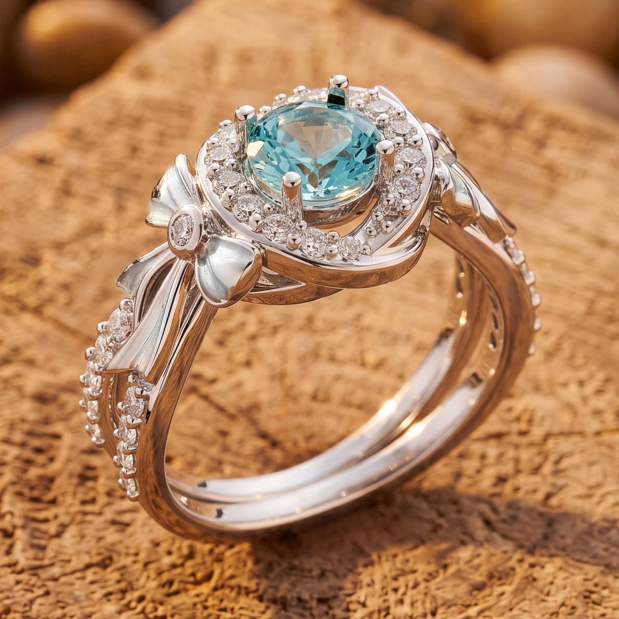 Graceful Bow Entwined Ring - Aquamarine