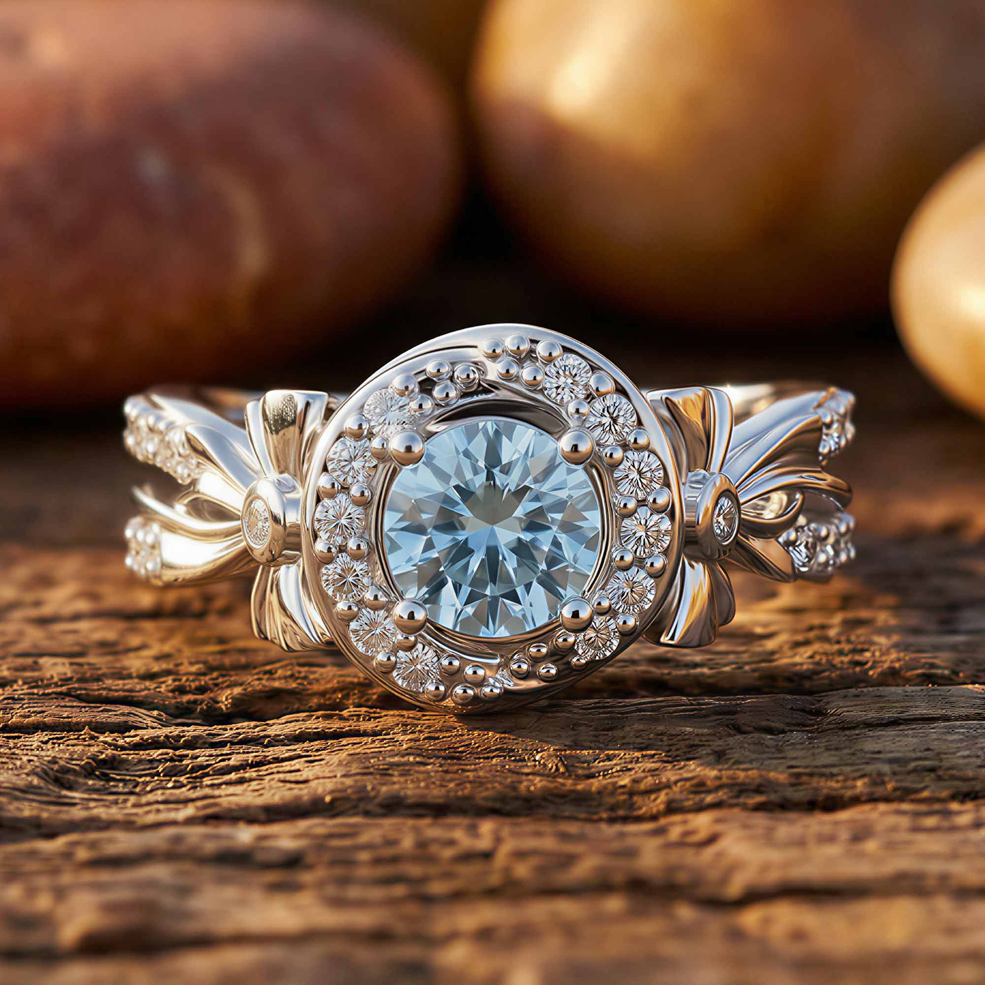 Graceful Bow Entwined Ring - Aquamarine