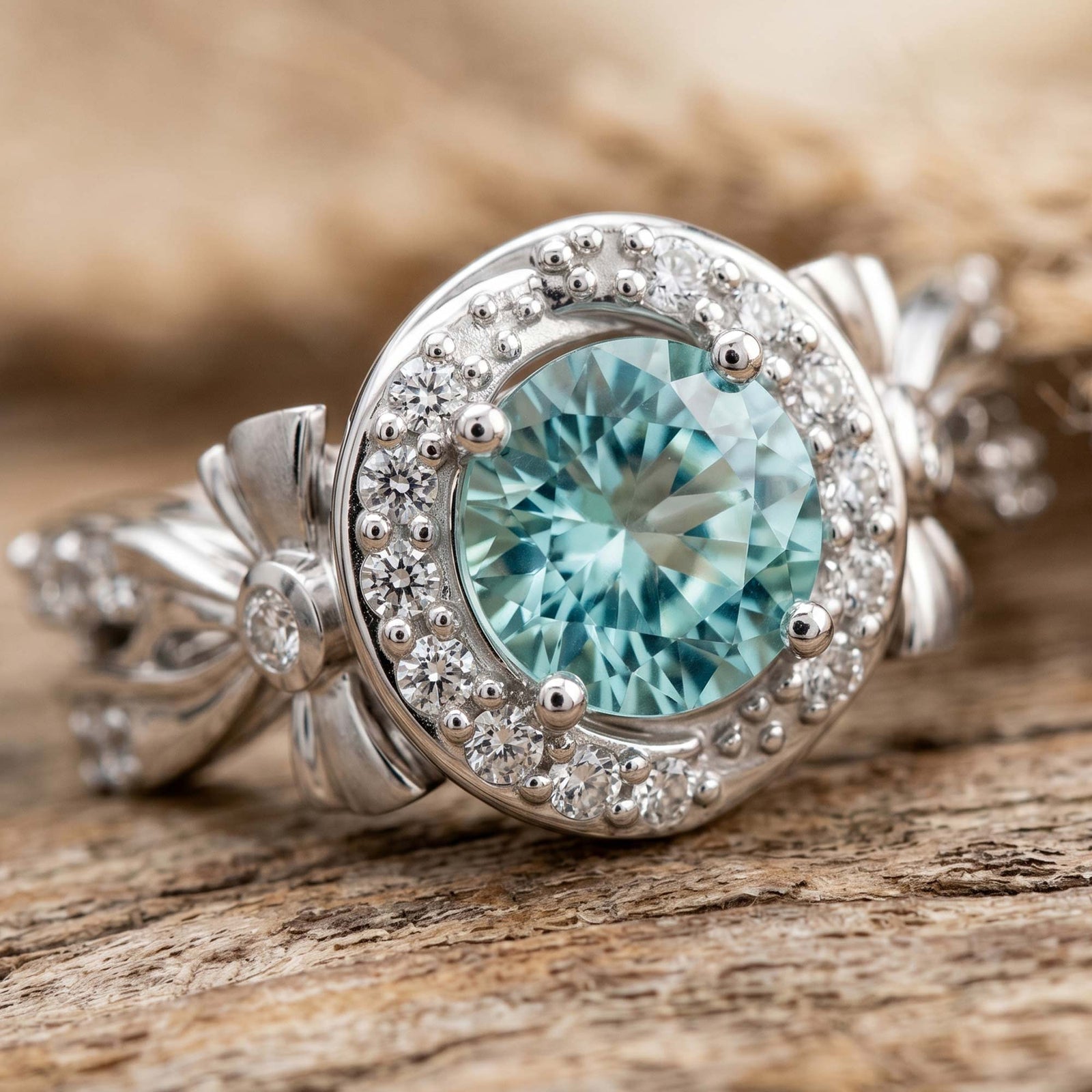 Graceful Bow Entwined Ring - Aquamarine