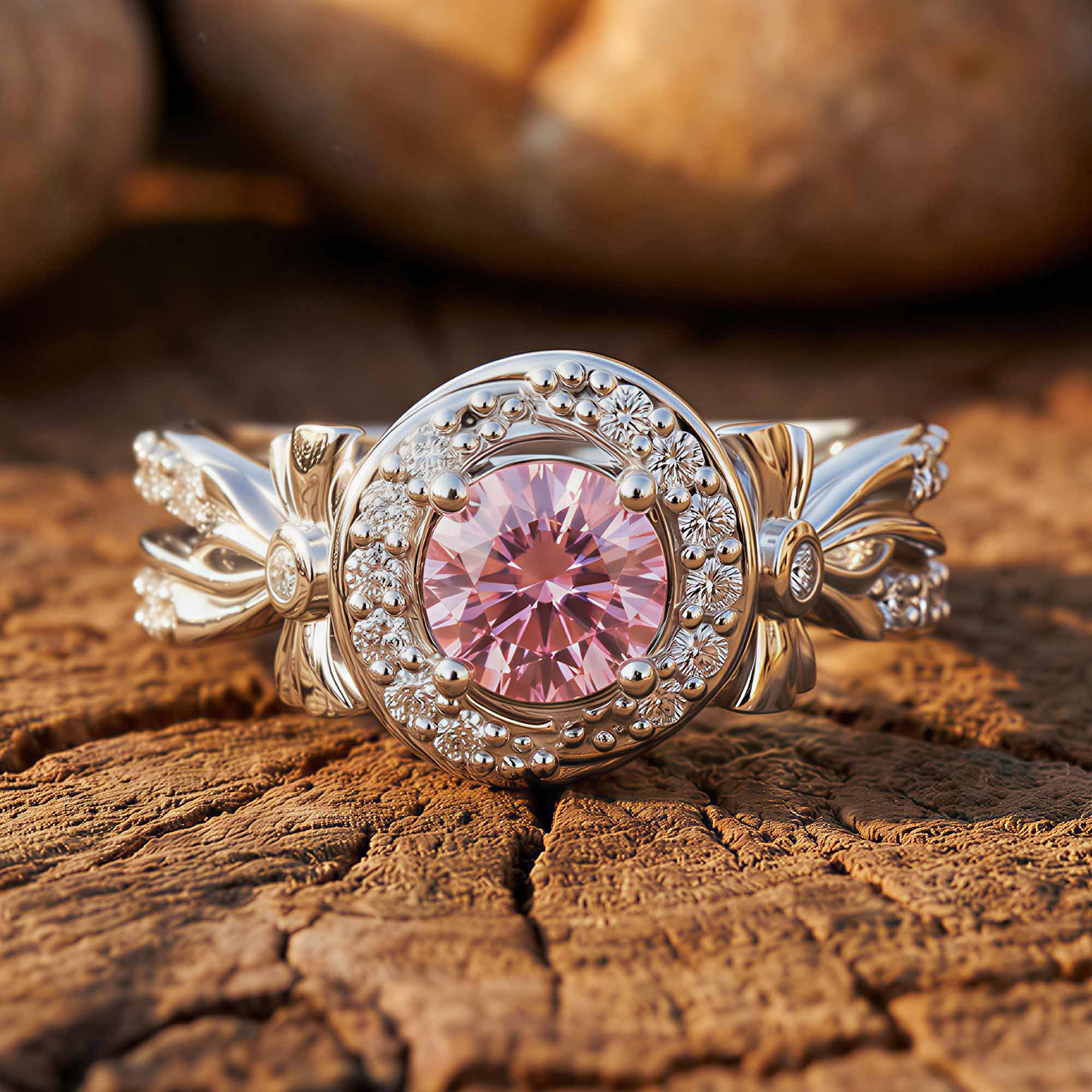 Graceful Bow Entwined Ring - Rose Quartz