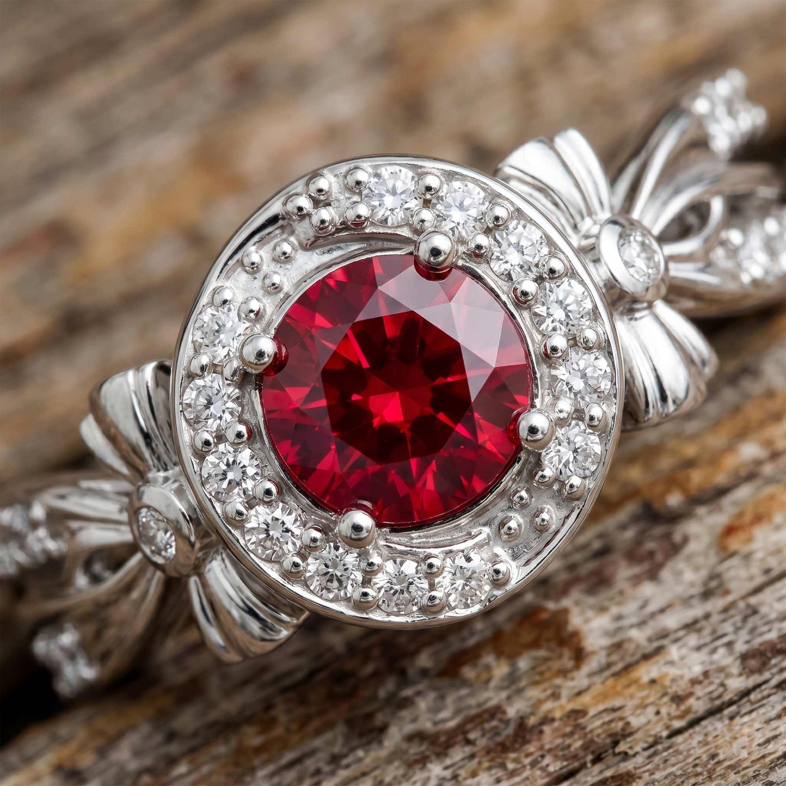 Graceful Bow Entwined Ring - Ruby
