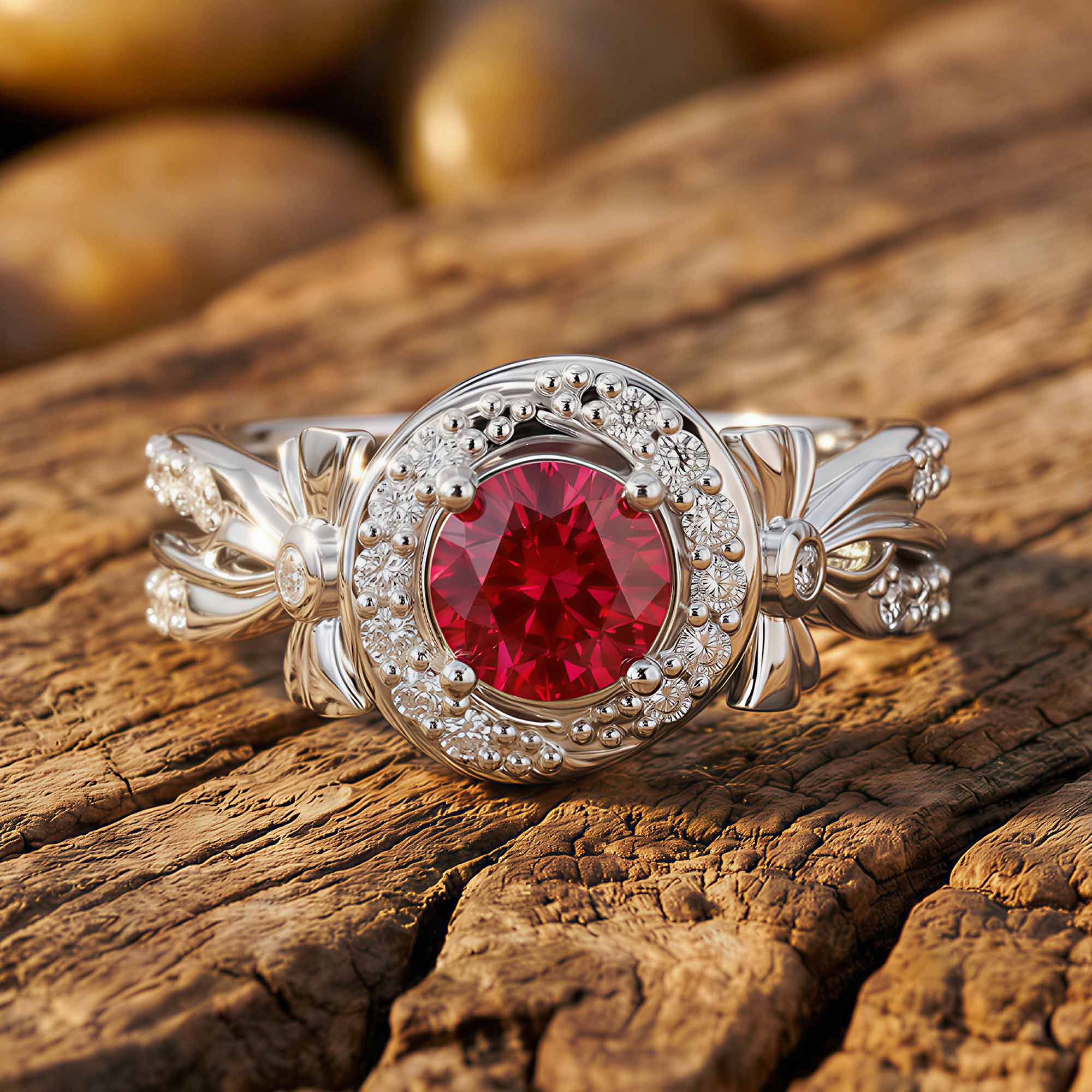 Graceful Bow Entwined Ring - Ruby
