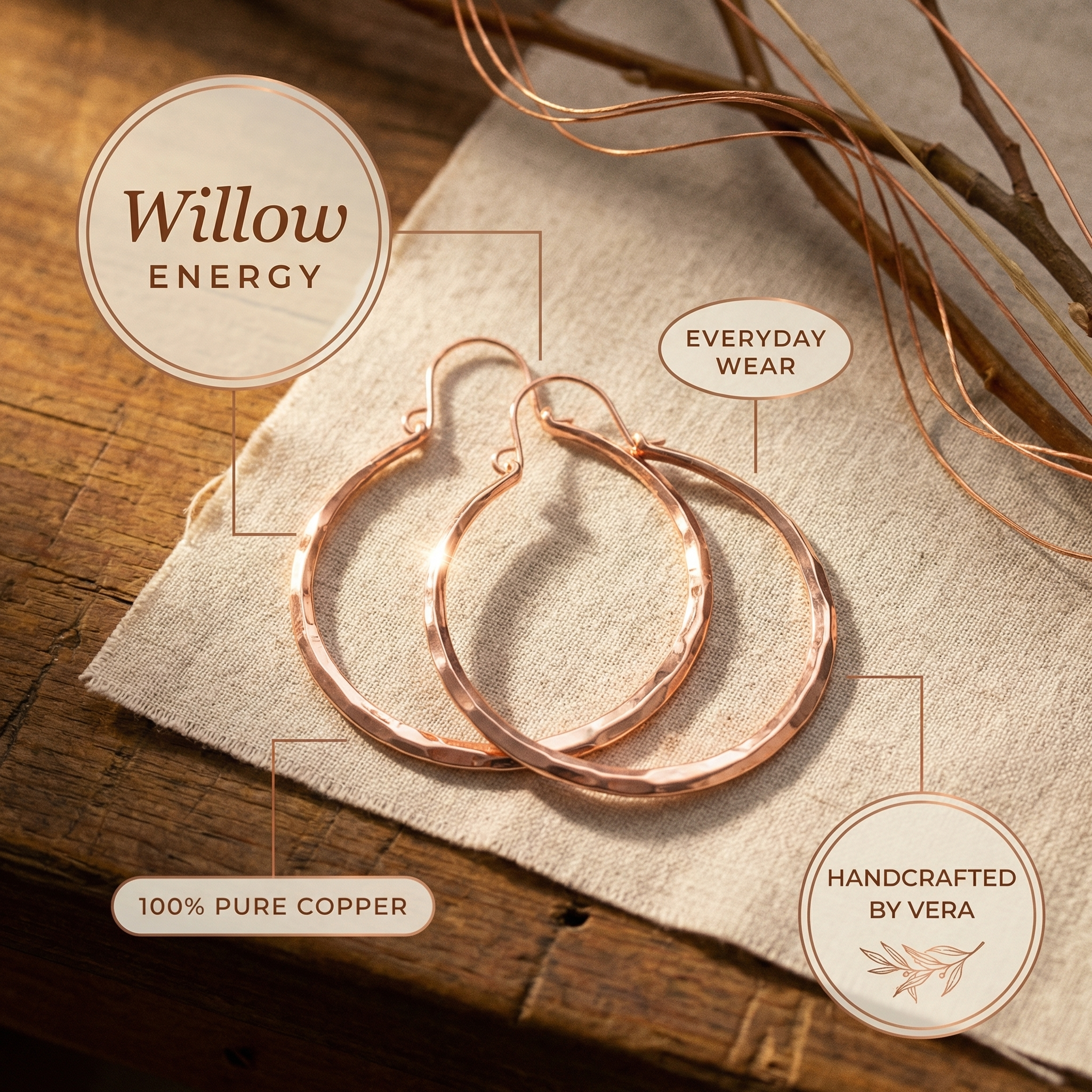 Copper Jewelry Willow Copper Earrings