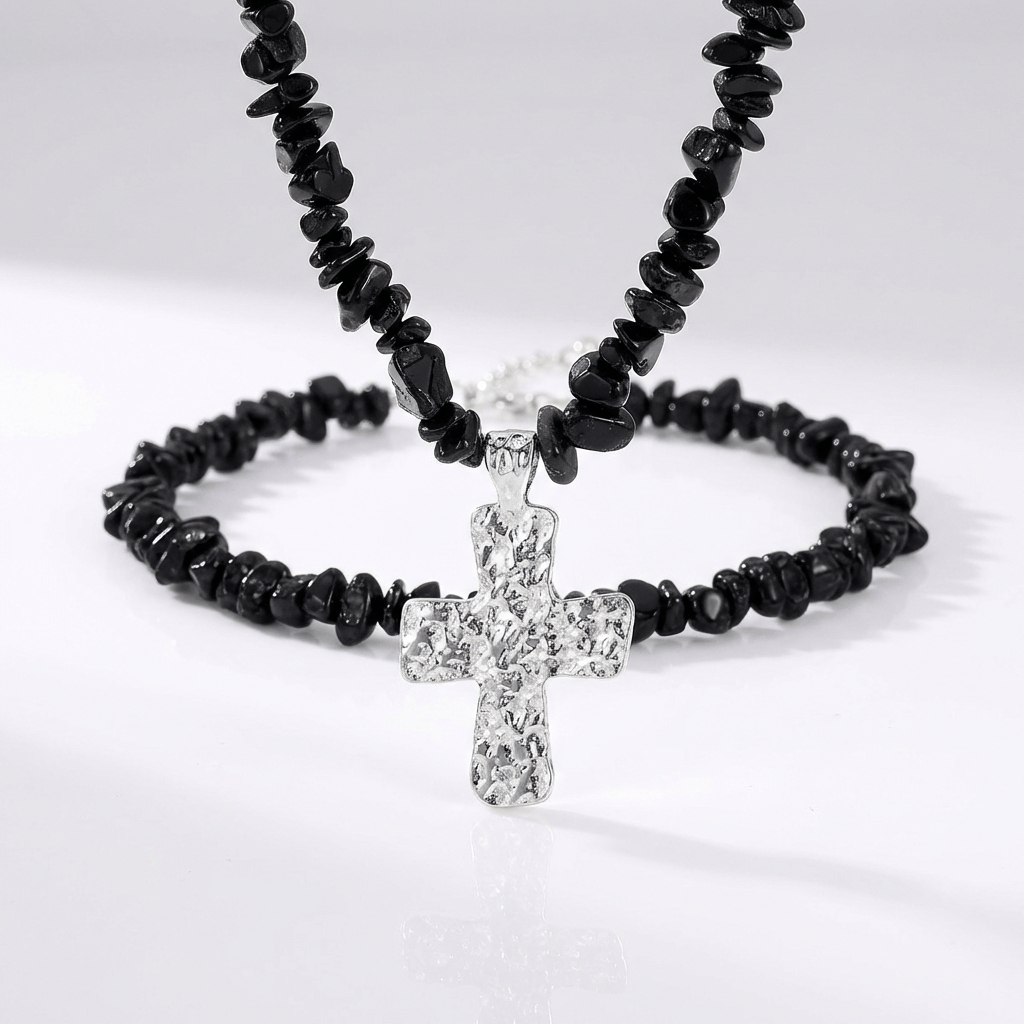 NATUREL STONES CROSS NECKLACES