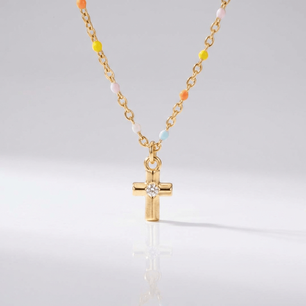 WARM COLORS VINTAGE CROSS NECKLACE