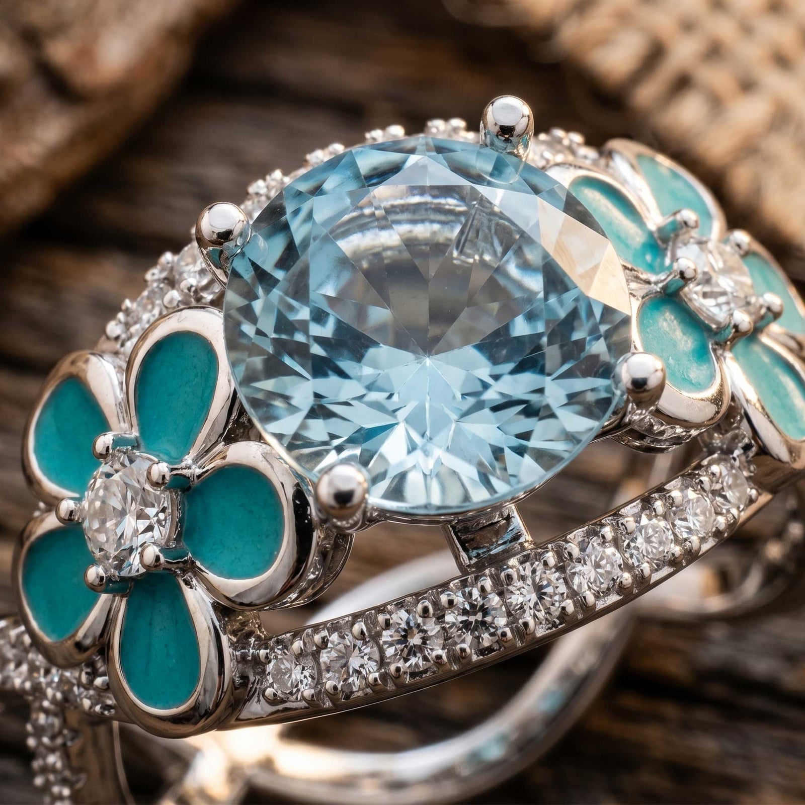 Intertwined Blooming Bud Ring - Aquamarine