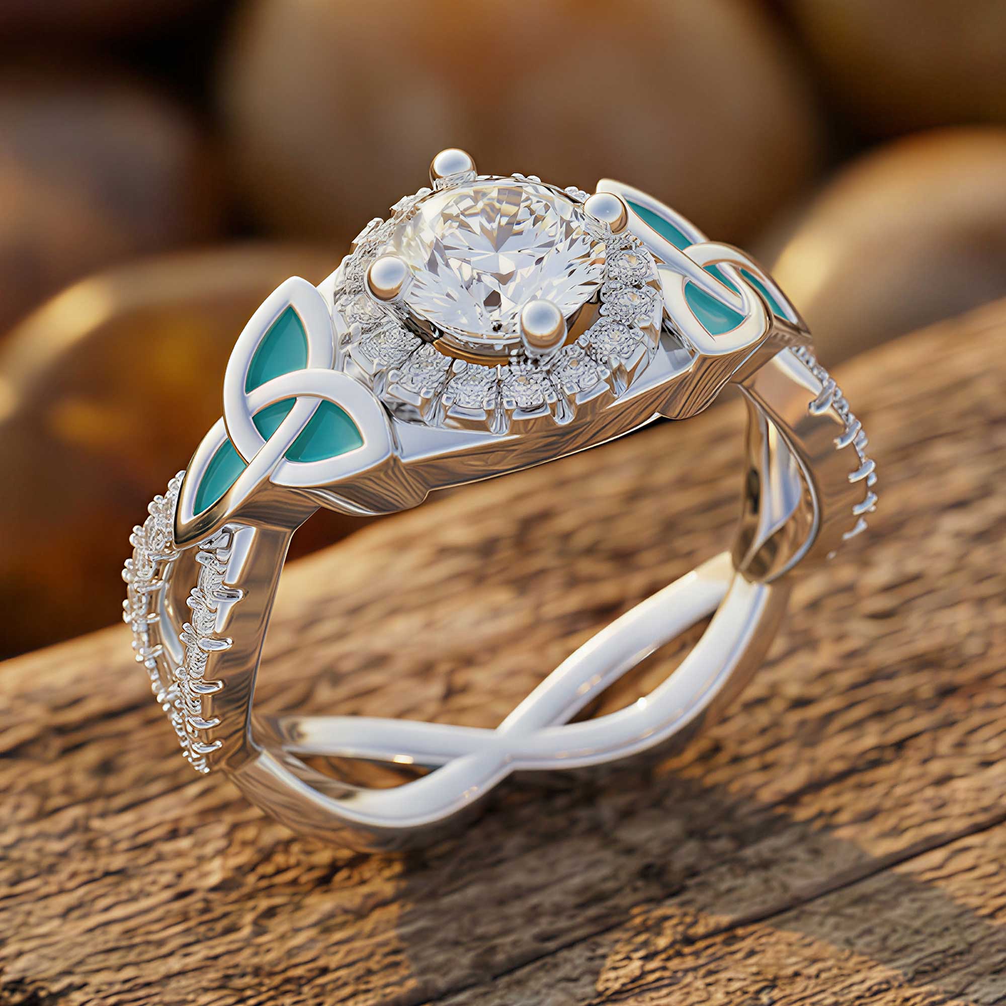 Interwoven Lucky Leaf Ring - Moissanite