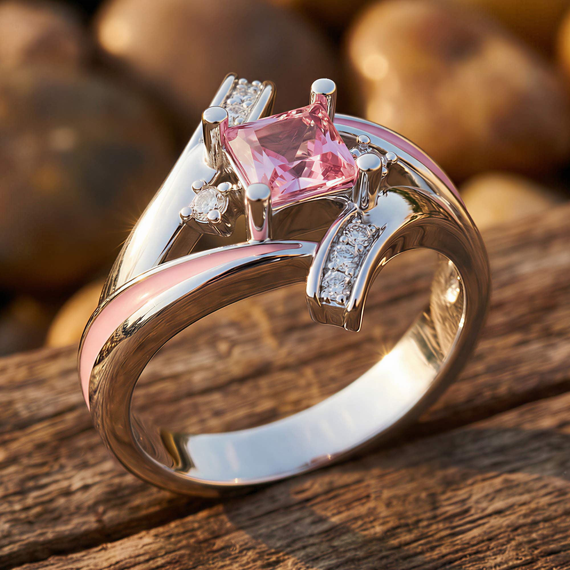Milky Way Kiss Ring - Rose Quartz
