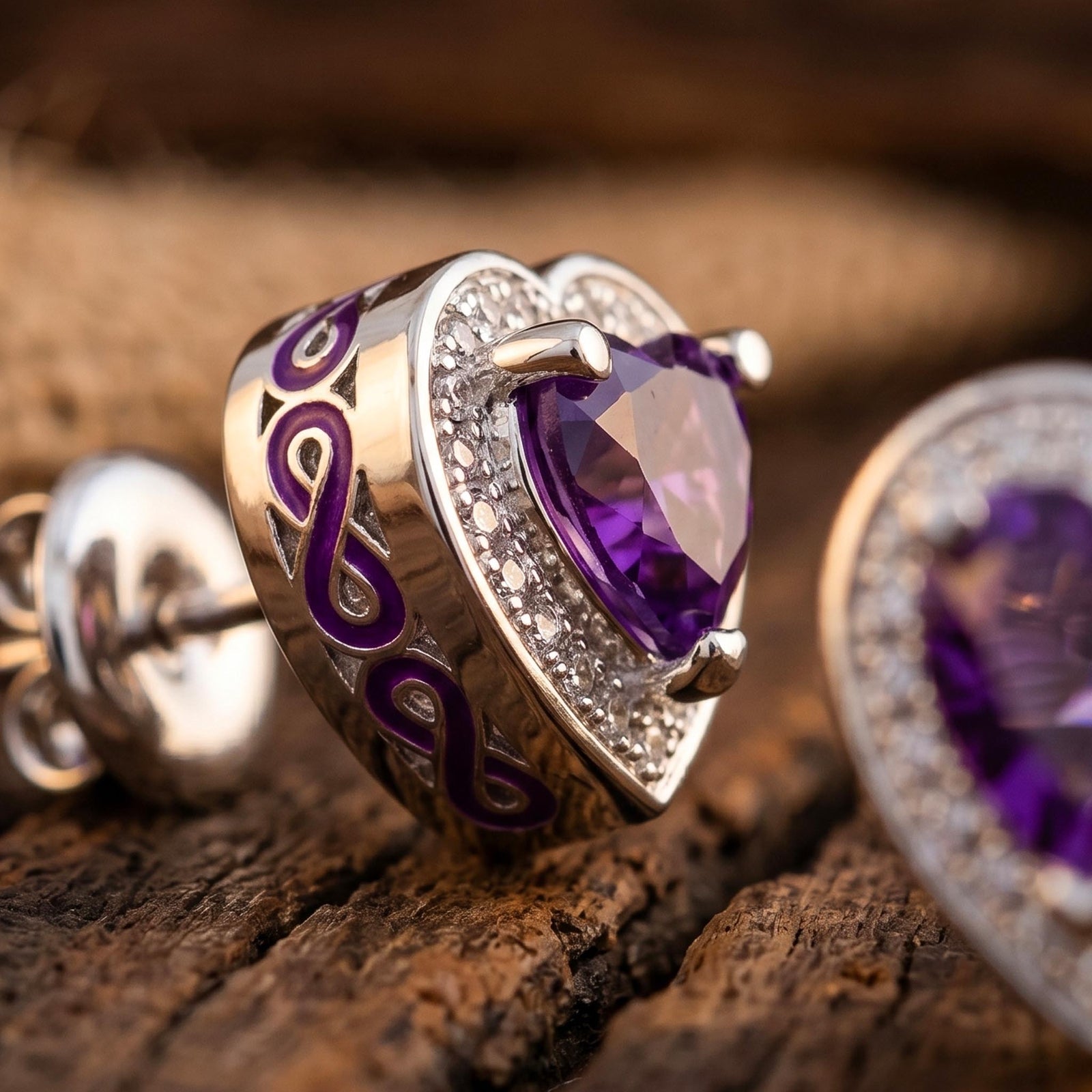 Ocean Heart Earrings - Amethyst