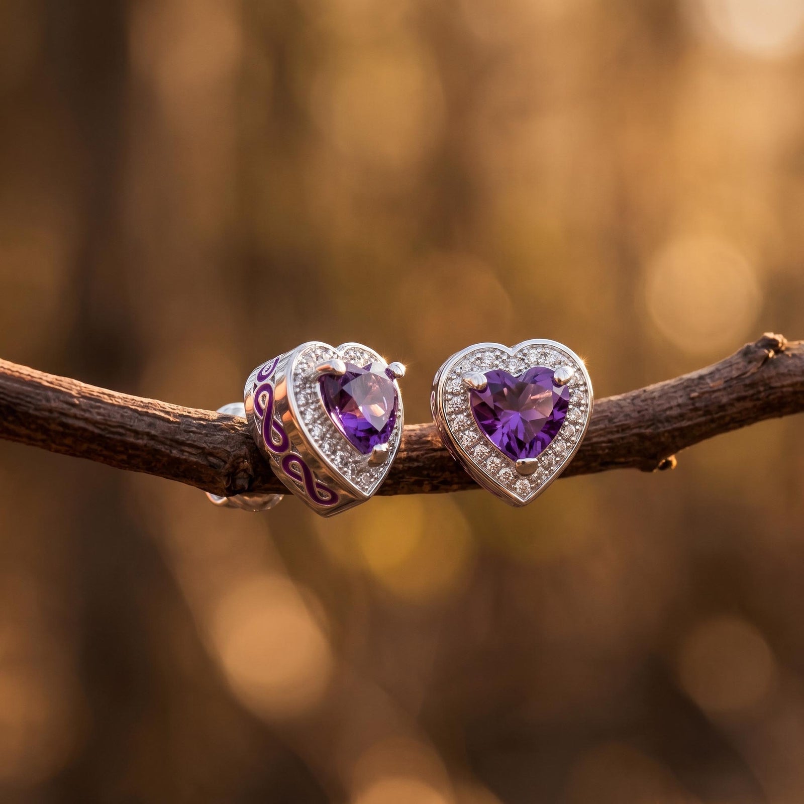 Ocean Heart Earrings - Amethyst